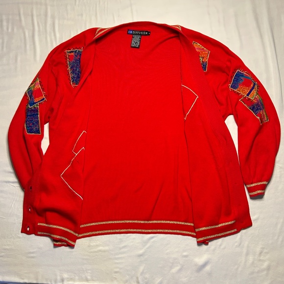 Vintage IB Diffusion L Red Cardigan Sweater - Picture 4 of 12